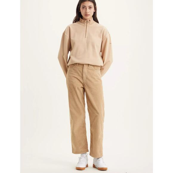 Levi's Corduroy Ribcage Pants Straight Ankle High Rise Women's Tan Size 30 - Picture 1 of 12